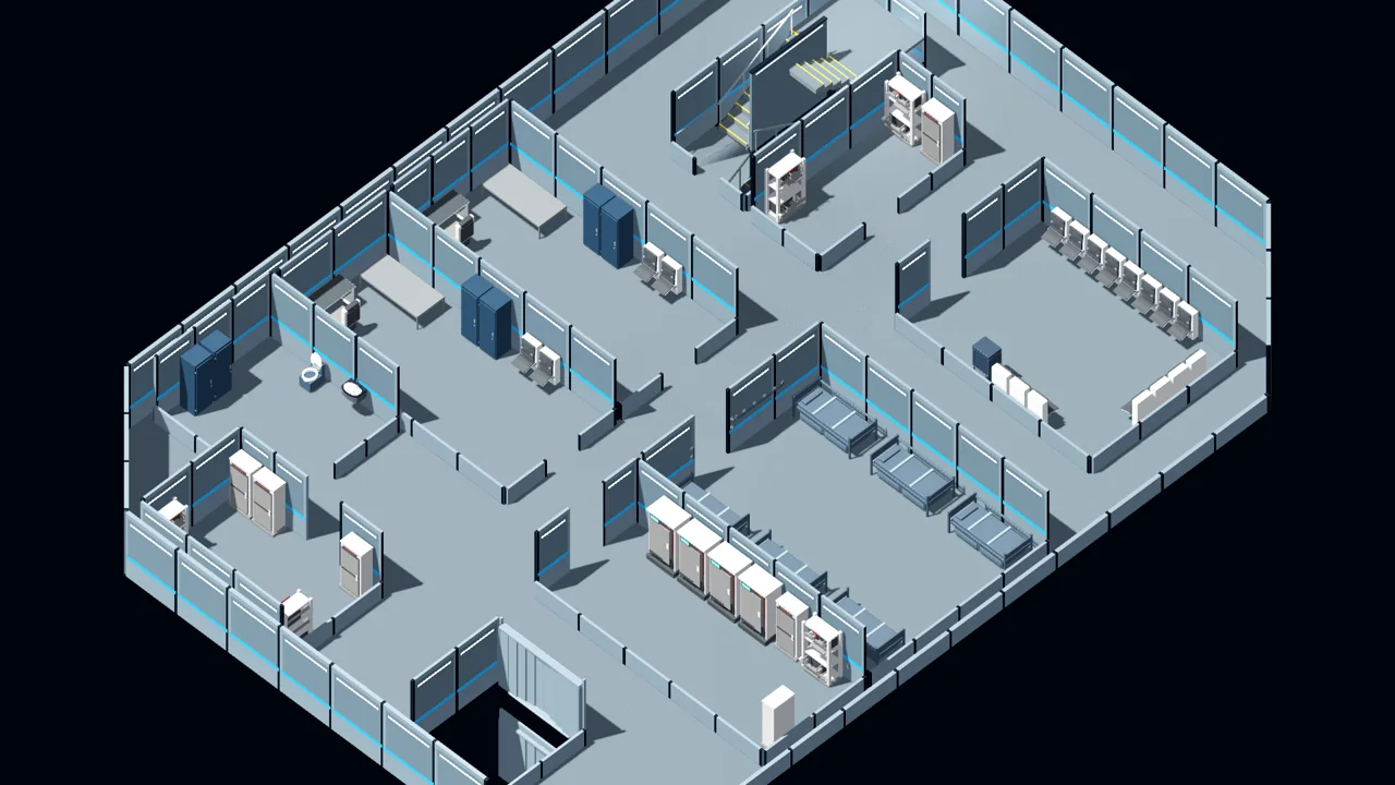 Isometric view of D2 officer accommodation, briefing spaces and facilities in the six-deck prototype